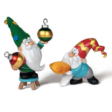 Load image into Gallery viewer, The Ashton-Drake Galleries The Christmas Tree Gnome Figure Collection Issue #1: Bauble and Bolster Gnomes Handcrafted Resin Gnomes with Story Cards &amp; Fabric Accents 4-Inches
