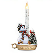 Load image into Gallery viewer, The Bradford Exchange Believe In The Magic Issue #1 from Warm Winter Welcome Candle Collection Snowman Sculpture Christmas Decoration with Flameless Candle by Dona Gelsinger 9-inches - RCE Global Solutions
