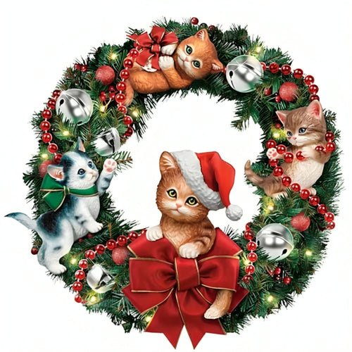 The Bradford Exchange Merry Meowy Mayhem Wreath Illuminated Sculpted Cat Christmas Decor Handcrafted Always in Bloom® Pre-Lit Holiday with Sculpted Kittens 23 Lights & Built-In Timer by Jurgen Scholz 18-inches