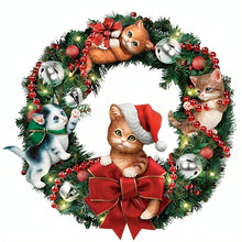 Load image into Gallery viewer, The Bradford Exchange Merry Meowy Mayhem Wreath Illuminated Sculpted Cat Christmas Decor Handcrafted Always in Bloom® Pre-Lit Holiday with Sculpted Kittens 23 Lights &amp; Built-In Timer by Jurgen Scholz 18-inches
