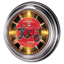 Load image into Gallery viewer, The Bradford Exchange Farmall Atomic Wall Clock with Model H Tractor Art Illuminated Indoor/Outdoor Clock with Weather-Resistant Brushed Chrome Housing and Self-Setting Time 14-inches
