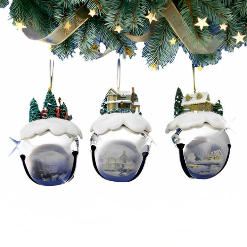 The Ashton-Drake Galleries Winter Sleigh Bells #4 Ornament Collection Set of 3 Christmas Decoration by Thomas Kinkade 3-inches - RCE Global Solutions