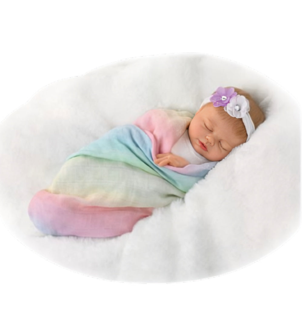 The Ashton-Drake Galleries Swaddled So Sweetly Baby Girl Doll Realistic Lifelike Newborn with RealTouch® Vinyl Skin Hand-Painted Details & Soft Rainbow Swaddle by Violet Parker 17-Inches