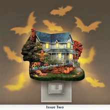 Load image into Gallery viewer, The Bradford Exchange Lights of the Seasons Nightlight Collection Issue #2: Halloween Frights with Illuminated Ceramic Holiday Designs and Color-Changing Light Patterns by Thomas Kinkade 5.5-inches
