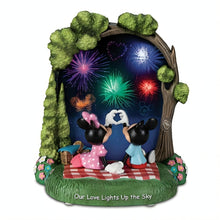 Load image into Gallery viewer, The Hamilton Collection Disney Our Love Lights Up the Sky Figurine Mickey Mouse &amp; Minnie Mouse Light-Up Fireworks Collectible, Handcrafted LED Animated Display Romantic Home Decor Gift 7-inches
