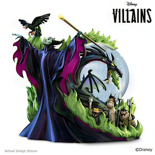 The Bradford Exchange Disney Villains So Many Curses, So Little Time Maleficent Hand-Painted Glow-in-the-Dark Musical Glitter Globe Fully Sculpted Maleficent Dragon Raven and Goons Iconic Costume Details with Swirling Glitter 7.5” H x 7.75” W x 6.5” D - RCE Global Solutions