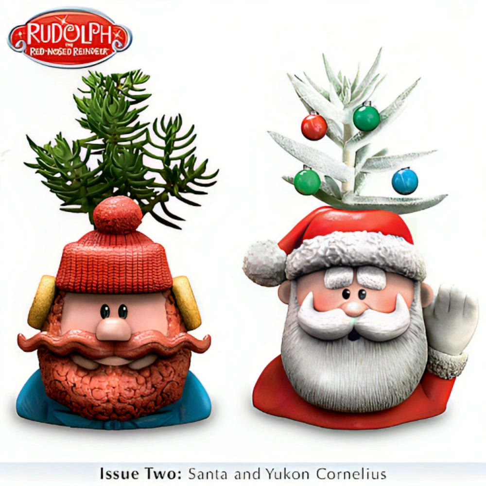 The Bradford Exchange Yukon and Santa Charming Character Pots Filled with Holiday Cheer Handcrafted and Hand-Painted Artificial Succulent Sculptures Rudolph the Red-Nosed Reindeer Succulent Collection Issue #2 Christmas decoration 5.75-inches - RCE Global Solutions