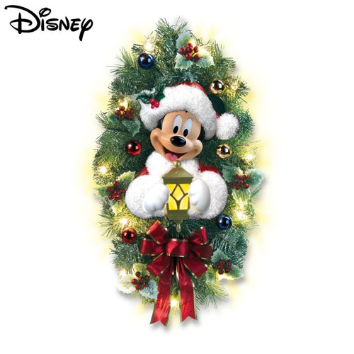 The Bradford Exchange Disney Mickey Mouse Warm Welcome Christmas Wreath Pre Lit LED Holiday Decor with Timer 18-Inches