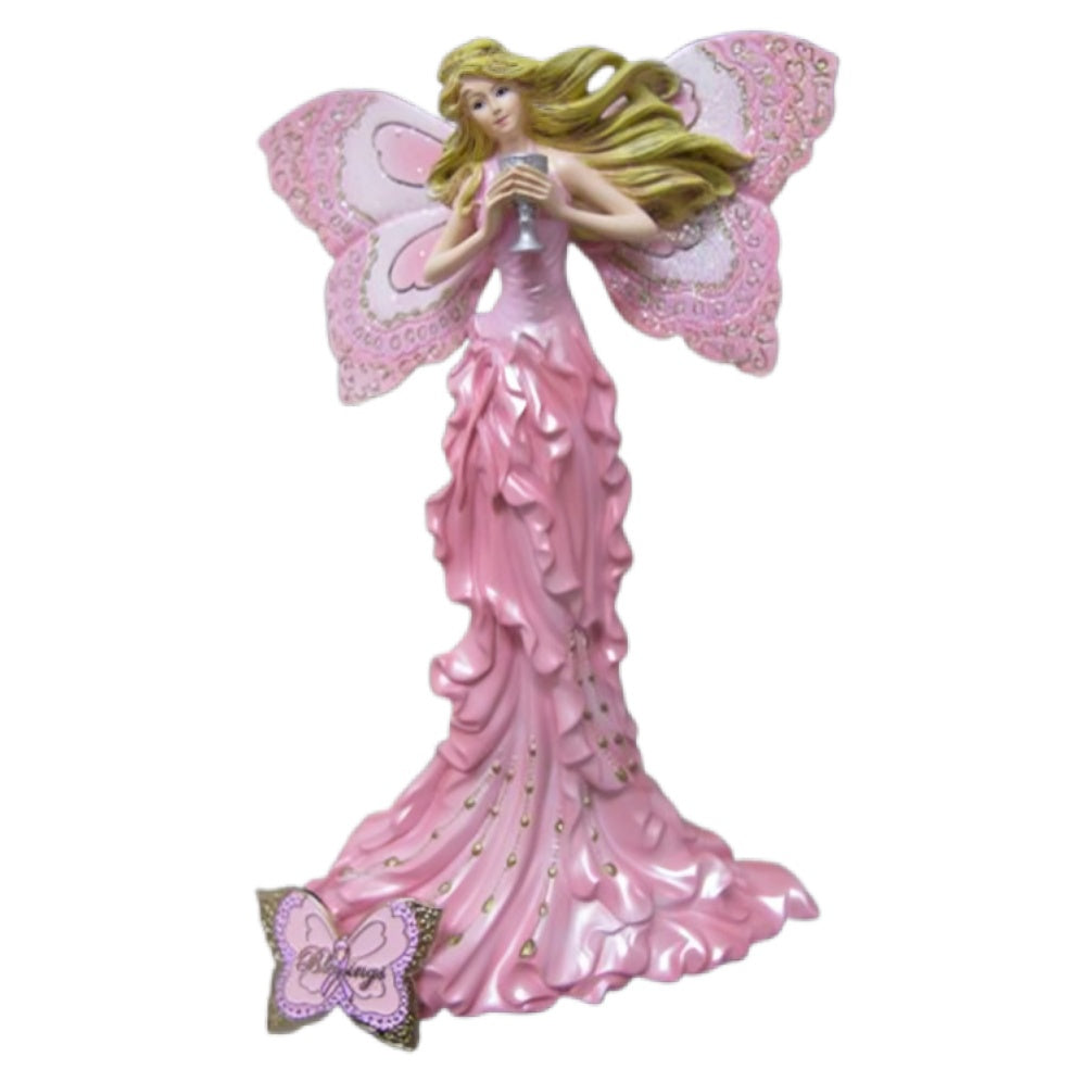 The Hamilton Collection Wishes for Fortune Butterfly Fairy Figurine Issue #6 Handcrafted Fairy with Pink Ribbon & Golden Accents Includes Matching Butterfly Pin 7.5-inches