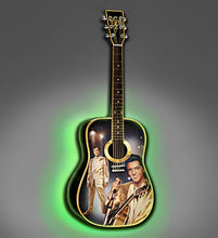 Load image into Gallery viewer, The Bradford Exchange Gold and Glitter Elvis Presley Guitar Sculpture with LED Backlighting Color-Changing Lights &amp; TCB Logo by Acclaimed Painter Nate Giorgio 12-inches - RCE Global Solutions
