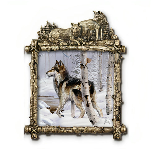 The Bradford Exchange Winter Sentinel Al Agnew Woodland Spirits Panorama Encounter the Majestic Timber Wolf Face-to-Face with These Stunning Portraits and Sculptural Frames 10-inches - RCE Global Solutions