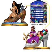 Load image into Gallery viewer, The Bradford Exchange Disney Princess Perpetual Calendar Collection Issue #6: NOV-DEC Featuring Belle &amp; Pocahontas Handcrafted and Hand-Painted High-Heeled Shoe Sculptures 2.75-inches - RCE Global Solutions
