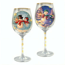 Load image into Gallery viewer, The Bradford Exchange Holiday Cheer Wine Glasses Set of Four 14 Ounce Hand Applied 12K Gold Rims &amp; Golden Snowflakes Hand Sprinkled Christmas Decoration by Dona Gelsinger 9-inches
