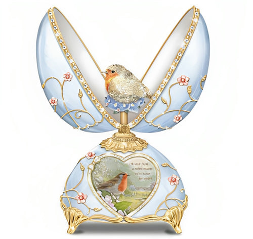 Bradford Exchange Messenger From Heaven Egg A Touch of Love & Hope Handcrafted Heirloom Porcelain with 22-Carat Gold Accents & Over 100 Hand Set Faux Crystals Musical Egg by Adrian Rigby 6.5-inches - RCE Global Solutions