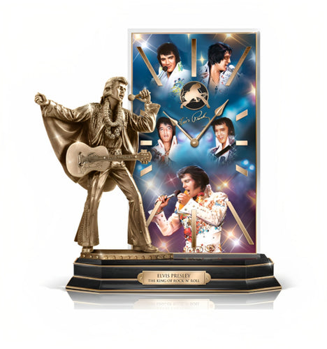 The Bradford Exchange The King of Rock 'n' Roll™ The Legend of Elvis™ Illuminating Desk Clock with Sculpted Aloha Tribute + LED Backlight by Nate Giorgio 9.5-Inches - RCE Global Solutions