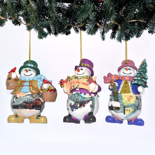 The Ashton-Drake Galleries Memories of Christmas Snowman Ornament Collection Issue #17 Set of 3 Christmas Decoration by Thomas Kinkade 4-inches - RCE Global Solutions