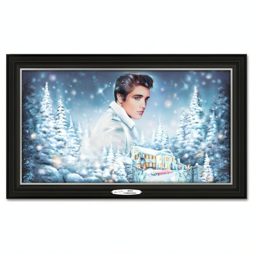 The Bradford Exchange Elvis Blue Christmas Wall Decoration Illuminated Musical Canvas Print with Fiber Optic and LED Lights Bring Iconic Song to Life Elvis Silhouette Shines 20