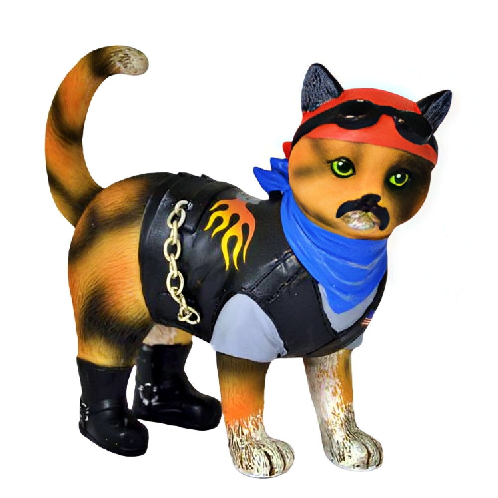 The Hamilton Collection Live Fur-ee and Ride Hard Biker Cat Figurine Collection Issue #3 Fish Breath Handcrafted Motorcycle Biker Feline Figurine with Detailed Attire & Tattooed Fur 4-inches