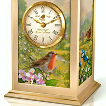 Load image into Gallery viewer, The Bradford Exchange Messenger From Heaven Illuminated Lantern Clock LED Lantern with Roman Numerals Gold Scrolls and Heart Motifs Handcrafted Memorial Tribute Artwork by Adrian Rigby 12-inches
