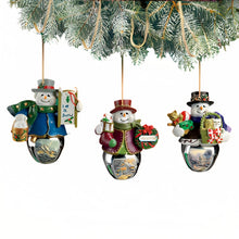 Load image into Gallery viewer, The Bradford Exchange Snow-Bell Holidays Ornaments #8 Set of 3 Christmas Decoration by Thomas Kinkade 3.5-inches - RCE Global Solutions
