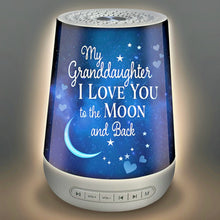 Load image into Gallery viewer, The Bradford Exchange Granddaughter I Love You to The Moon Sleep Sound Machine Nightlight 24 Soothing Sounds Timer USB Rechargeable Celestial Artwork 6-inches
