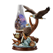 Load image into Gallery viewer, The Bradford Exchange Nature&#39;s Wonder Lamp Illuminated Eagle Sculpture Handcrafted Wildlife Artwork Featuring Majestic Eagles on a Rustic Mahogany Base with Energy-Efficient Lantern by Ted Blaylock 9.5&quot; W x 13&quot; H
