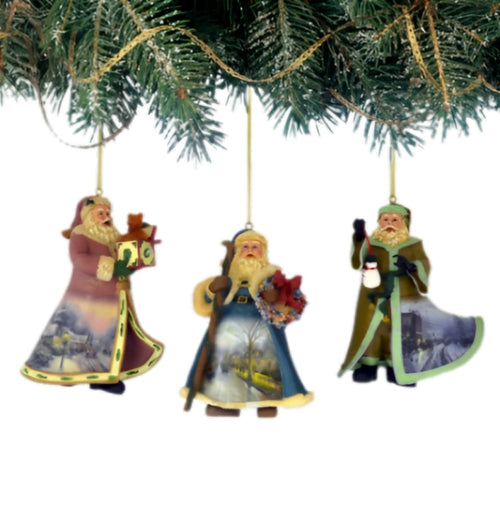 The Ashton-Drake Galleries Victorian Winter Scenes Santas Ornament Collection Issue #33 Painter of Light Artistry Three Dimensional Elegance with Elaborate Detailing Christmas Decoration Set of 3 by Thomas Kinkade 4-inches