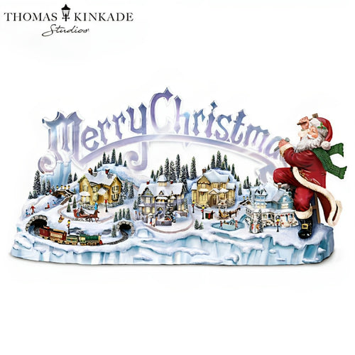 The Bradford Exchange Santa's Inspiration: Musical Illuminated Miniature Village Figurine Christmas Decoration by Thomas Kinkade 17-Inches