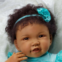 Load image into Gallery viewer, The Ashton-Drake Galleries So Truly Real African-American Baby Doll Destiny, Hold That Pose Technology, RealTouch Vinyl, Blue Romper - RCE Global Solutions
