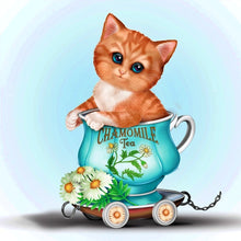 Load image into Gallery viewer, The Hamilton Collection Cam Meow Mil Tea Cute-Tea Express Cat Figurine Collection Issue #2 Handcrafted and Hand Painted by Kayomi Harai 3.5-inches
