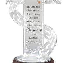 Load image into Gallery viewer, The Bradford Exchange Walking In Grace Illuminated Footprints In The Sand Cross Religious Sculpture Limited Edition Crystal Cross with Multi-Faceted Design Etched &#39;Footprints in the Sand&#39; Poem &amp; Handcrafted Figure of Jesus 11-Inches - RCE Global Solutions
