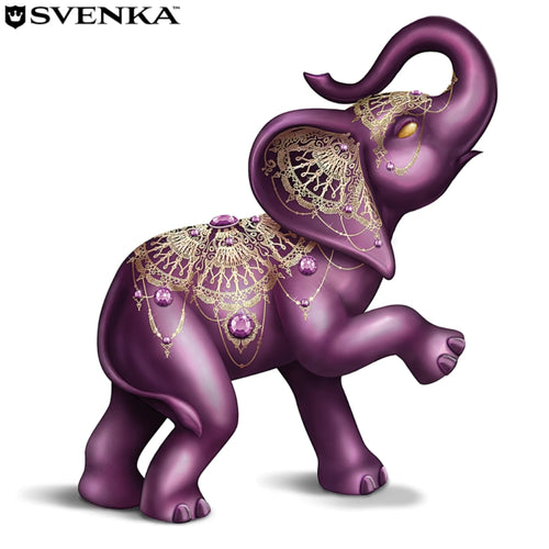 The Hamilton Collection Matriarch of Fortune Elephant Figurine Handcrafted Purple Elephant Sculpture Adorned with 28 Svenka Crystals Royal Treatment with Glossy Finishes and Golden Metallic Accents Symbol of Good Luck and Wealth 5" H x 4.3" W"
