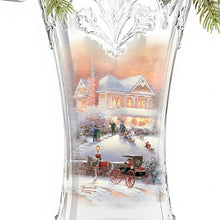 Load image into Gallery viewer, The Bradford Exchange Thomas Kinkade Victorian Christmas Floral Table Centerpiece Decoration Genuine Crystal Artwork Vase Always in Bloom® Poinsettias Handcrafted Floral Arrangement  LED Lit 19-Inches - RCE Global Solutions
