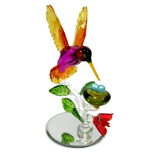 The Bradford Exchange Garden Treasures of Sparkling Elegance Collection Issue #16: Nesting Beauty Hummingbird Handcrafted Crystal Jewel Toned Colors with Mirrored Base 6-inches - RCE Global Solutions