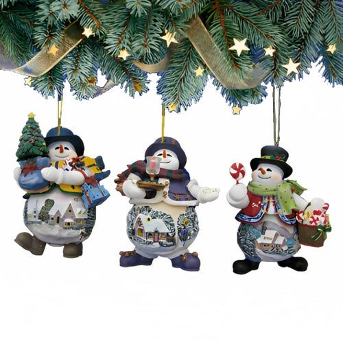 The Ashton-Drake Galleries Memories of Christmas Snowman Ornament Collection Issue #8 Set of 3 Christmas Decoration by Thomas Kinkade 4-inches - RCE Global Solutions