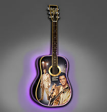 Load image into Gallery viewer, The Bradford Exchange Gold and Glitter Elvis Presley Guitar Sculpture with LED Backlighting Color-Changing Lights &amp; TCB Logo by Acclaimed Painter Nate Giorgio 12-inches - RCE Global Solutions
