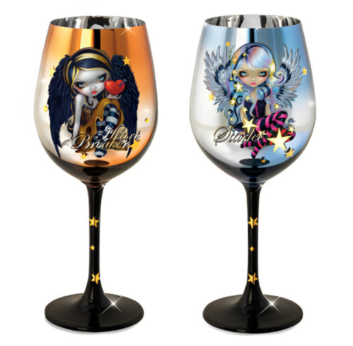 The Bradford Exchange Heart Breaker & Starlet Wine Glasses Inaugural Edition of the Wings of Enchantment Collection Artwork by Jasmine Becket-Griffith 9-inches