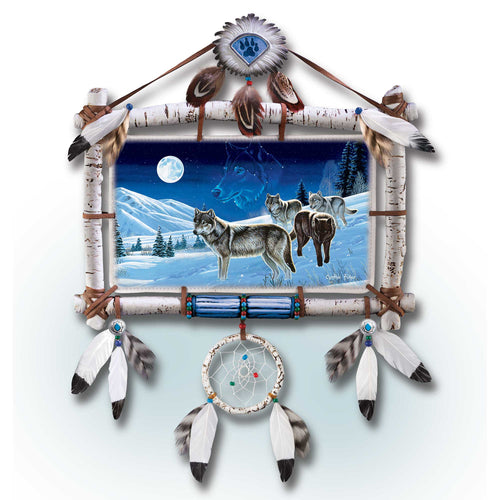 The Bradford Exchange Noble Forces from Sentinels of the Sky Illuminating Wall Plaque Collection Dreamcatcher with Wolf Art by Cynthie Fisher 10-inches