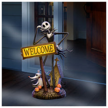 Load image into Gallery viewer, The Bradford Exchange Disney The Nightmare Before Christmas Jack Skellington and Zero Hand Sculpted Welcome Sign With Built In Solar Panel UV and Water Resistant 16&quot;-Inches - RCE Global Solutions
