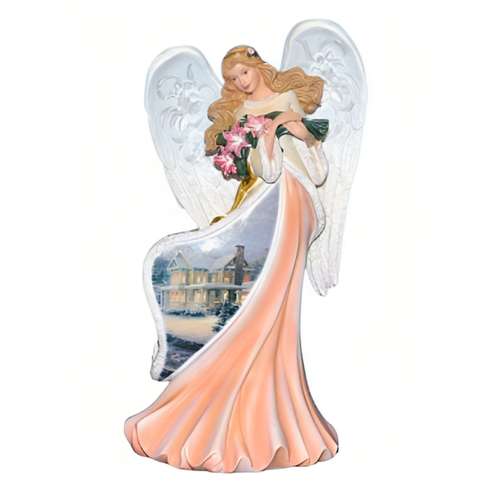 The Bradford Exchange “Gifts of Christmas” Angel Collection Issue #7: 'Amaryllis Angel' Illuminated Sculpture with LED Lights and Hand-Painted Details by Thomas Kinkade 7.5-Inches