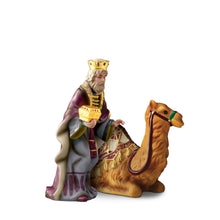 Load image into Gallery viewer, The Bradford Exchange Thomas Kinkade Nativity Collection Issue #3 King Gaspar and Seated Camel Porcelain Figurine with 22K Gold Accents Handcrafted Christmas Nativity Collectible by Hawthorne Village 9-Inches
