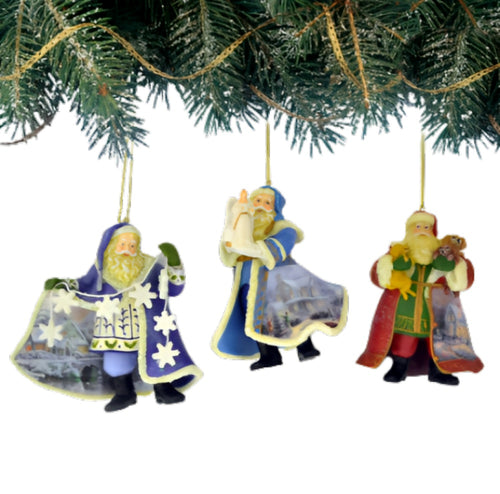 The Ashton-Drake Galleries Victorian Winter Scenes Santas Ornament Collection Issue #41 Painter of Light Artistry Three Dimensional Elegance with Elaborate Detailing Christmas Decoration Set of  3 by Thomas Kinkade 4-inches