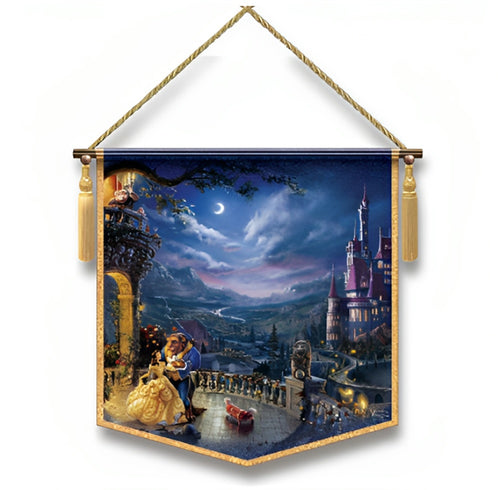 The Bradford Exchange Beauty And The Beast TapestryTransform Your Home with Disney Magic Artwork Accented Luxurious & Braided hanging Cord Ultimate Wall Decor Collection by Thomas Kinkade 18-inches - RCE Global Solutions
