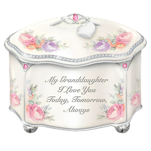 The Bradford Exchange My Granddaughter I Love You Today Tomorrow Always Personalized Music Box Cherish Her Heart with Melody Message & Beauty Triple Fired Heirloom Porcelain with Hand Applied Silver Plating 3.75-inches - RCE Global Solutions