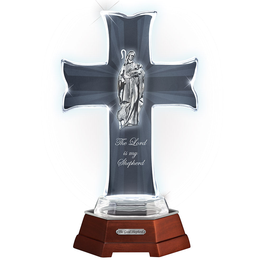 The Bradford Exchange The Good Sheperd Glass Cross Religious Sculpture Lord Cross Collection Issue #7 by Louis Comfort Tiffany & Renee Lalique 11-inches - RCE Global Solutions