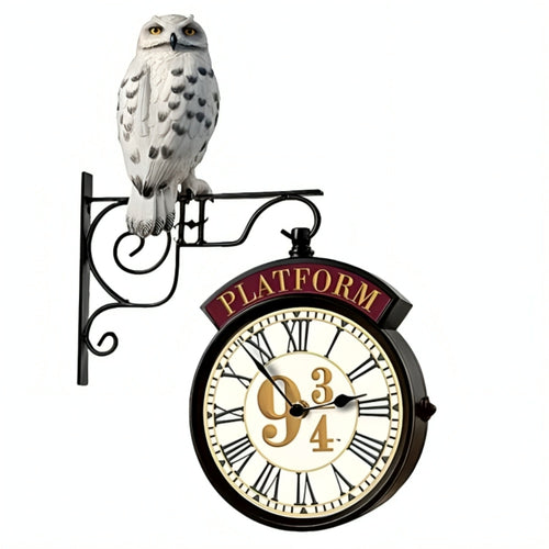 The Bradford Exchange Harry Potter Platform Illuminated Wall Clock Double-Sided Vintage Style Clock with Hedwig Figure Light-Up Wizarding World Decor 16-inches