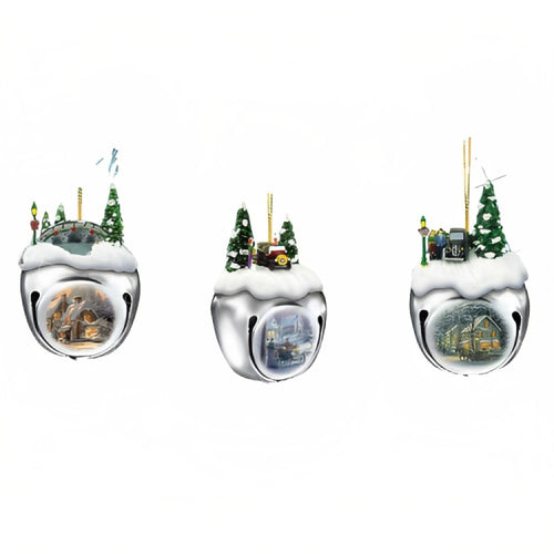 The Ashton-Drake Galleries Winter Sleigh Bells #17 Ornament Collection Set of 3 Christmas Decoration by Thomas Kinkade 3-inches - RCE Global Solutions