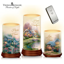 Load image into Gallery viewer, The Bradford Exchange Thomas Kinkade The Light of Home Flameless Wax Candle Set with LED Flames and Remote - RCE Global Solutions
