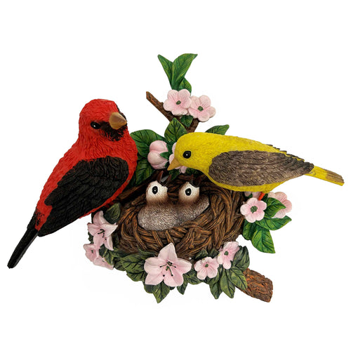 The Bradford Exchange Radiant Red Tanagers from Spring Awakenings Wall Decor Collection Issue #7 Hand-cast Resin Hand-painted Bird-Inspired Wall Sculpture 10-inches - RCE Global Solutions
