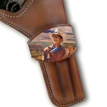 Load image into Gallery viewer, The Bradford Exchange John Wayne Western Replica Pistol Wall Décor Art Issue #13: Western Grit Sculpture Hand-painted with Leather Straps 12-inches
